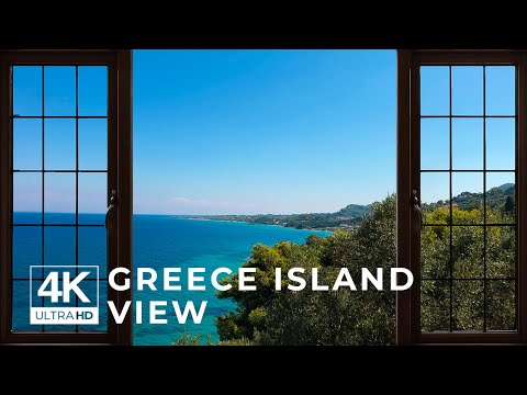 4K Greece island window view - Relaxing, Calming, Ambience (ASMR)