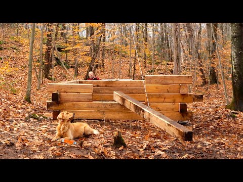Building a Square Off Grid Log Cabin| Lifting Heavy Logs | Squirrel Confit for Lunch