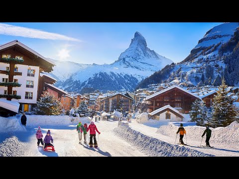 Zermatt, Matterhorn, Switzerland 4K - Winter Wonderland, Christmas Eve Walking Tour in Zermatt 🎄❄️