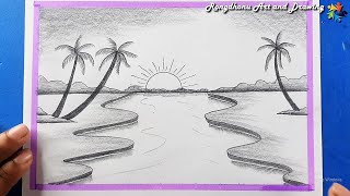 Landscape River scenery drawing  Very Easy Drawing