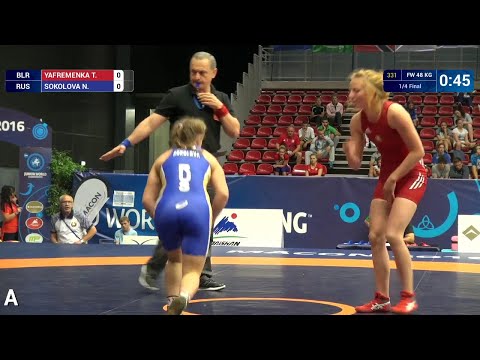 1/4 FW - 48 kg: N. SOKOLOVA (RUS) df. T. YAFREMENKA (BLR) by TF, 10-0