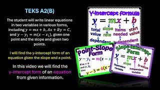 Algebra 1 Forms of Linear Equations - TEKS A.2(B) #1