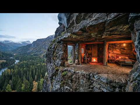 Warm and Cozy Underground Shelter on a Cliff | Solo Bushcraft Survival in Deep Wilderness