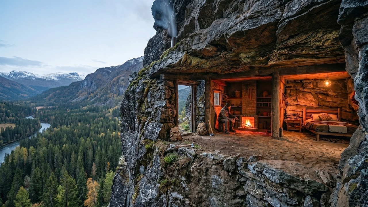 Warm and Cozy Underground Shelter on a Cliff | Solo Bushcraft Survival in Deep Wilderness