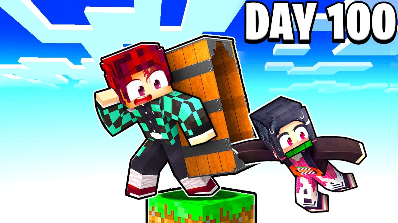I Survived 100 Days in DEMON SLAYER Minecraft on One Block