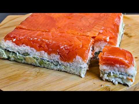 Easy and So Delicious! Sushi Cake Philadelphia Style with Salmon, Avocado and Cucumber!