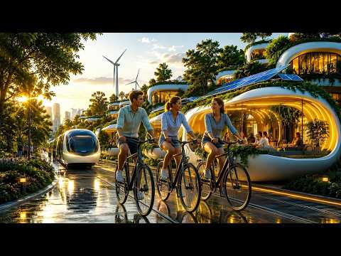 Life in 2150: A Peaceful Future City Where Nature and AI Live Together | 4K Sci-Fi Ambient