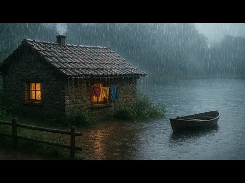 Chuva Aconchegante na Cabana de Pedra à Beira do Lago 🌧️🔥 Relaxamento Profundo e Paz Interior