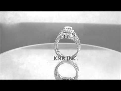 18K CUSHION CUT DIAMOND ENGAGEMENT RING AND BANDS ART DECO STYLE 2.70CTW - KNR INC - 404