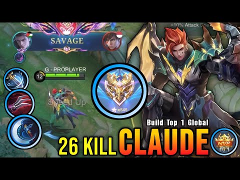 SAVAGE + 26 Kills!! Claude Brutal Critical Damage!! - Build Top 1 Global Claude ~ MLBB