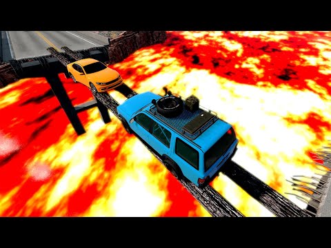 Cars vs Lava #1 – BeamNG.Drive | Cars vs Log Bridge But The Floor is Lava | BeamNG Havoc