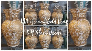 DIY Glam White and Gold Leaf Vase & Glam Storage Decor! | 2021 Glam DIY Mod Podge Ideen!
