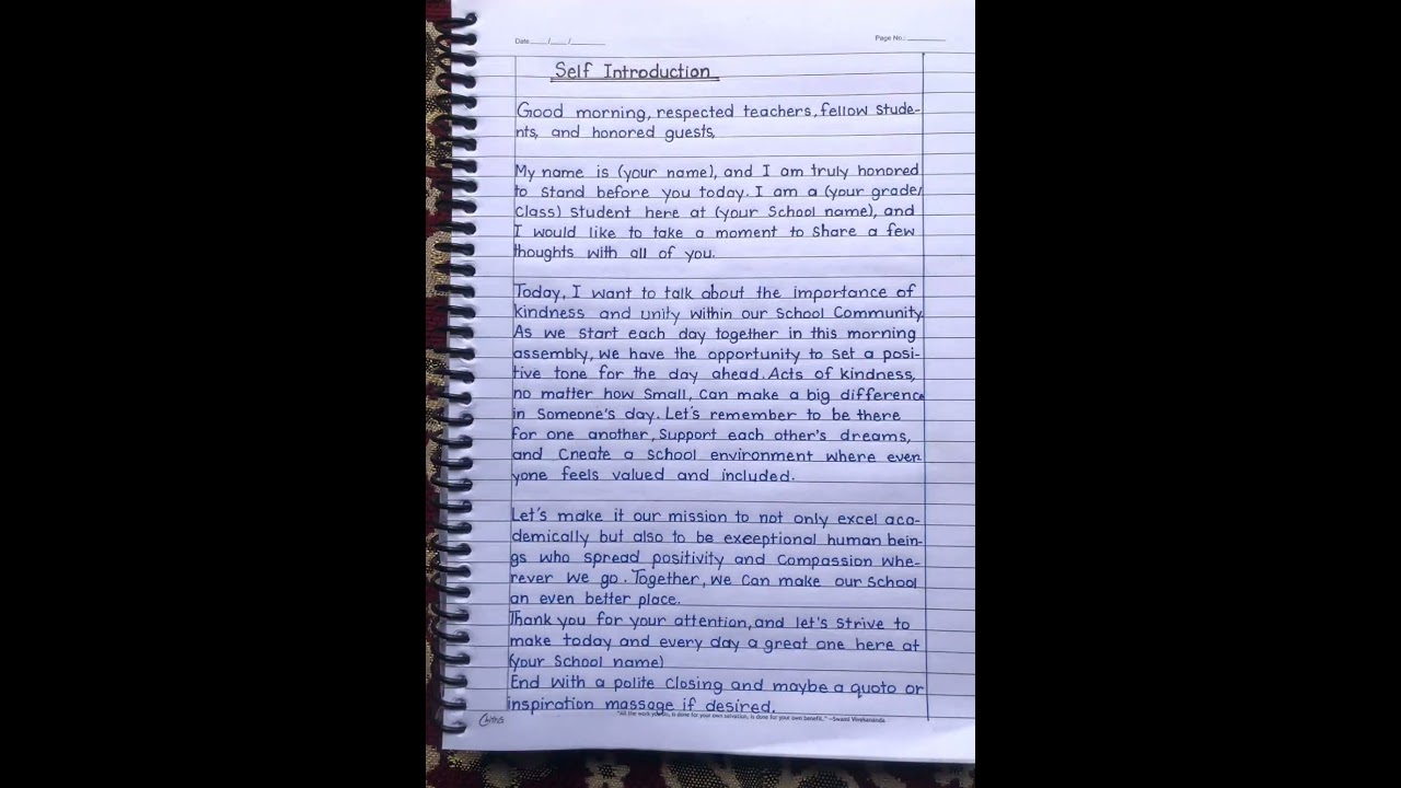 Morning Assembly speech| Self introduction |#viralvideo  #essaywriting  |#shorts