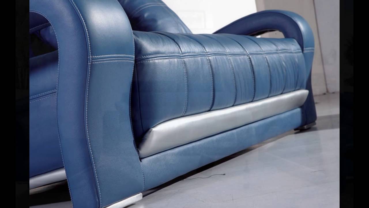 blue leather sofa