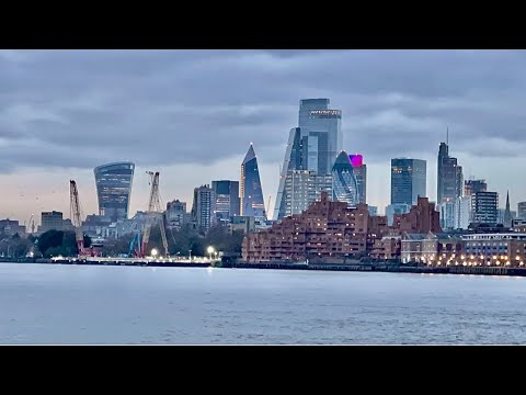 City of London Sunset to Night with Natural Sounds of Wind and Water - From the River Thames, 2021