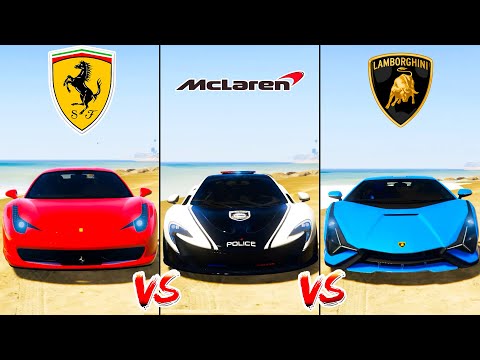 Lamborghini Sian vs Police McLaren P1 vs Ferrari 458 - GTA 5 Car Mods Which is better?