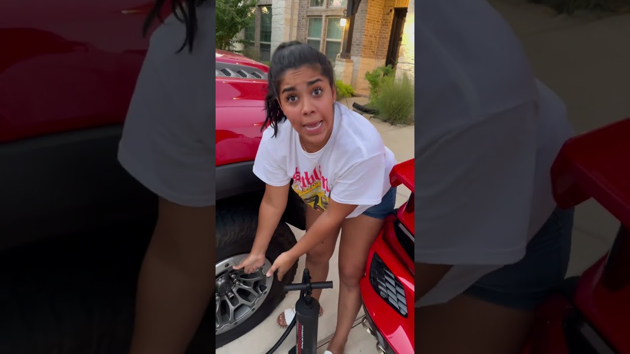 Dad catches mom trying to fill up tire then son tells the truth #shorts