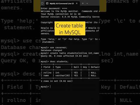 Create table in MySQL #shortsfeed #viral #youtubeshorts #mysql #ytshorts #viralvideo #tredning