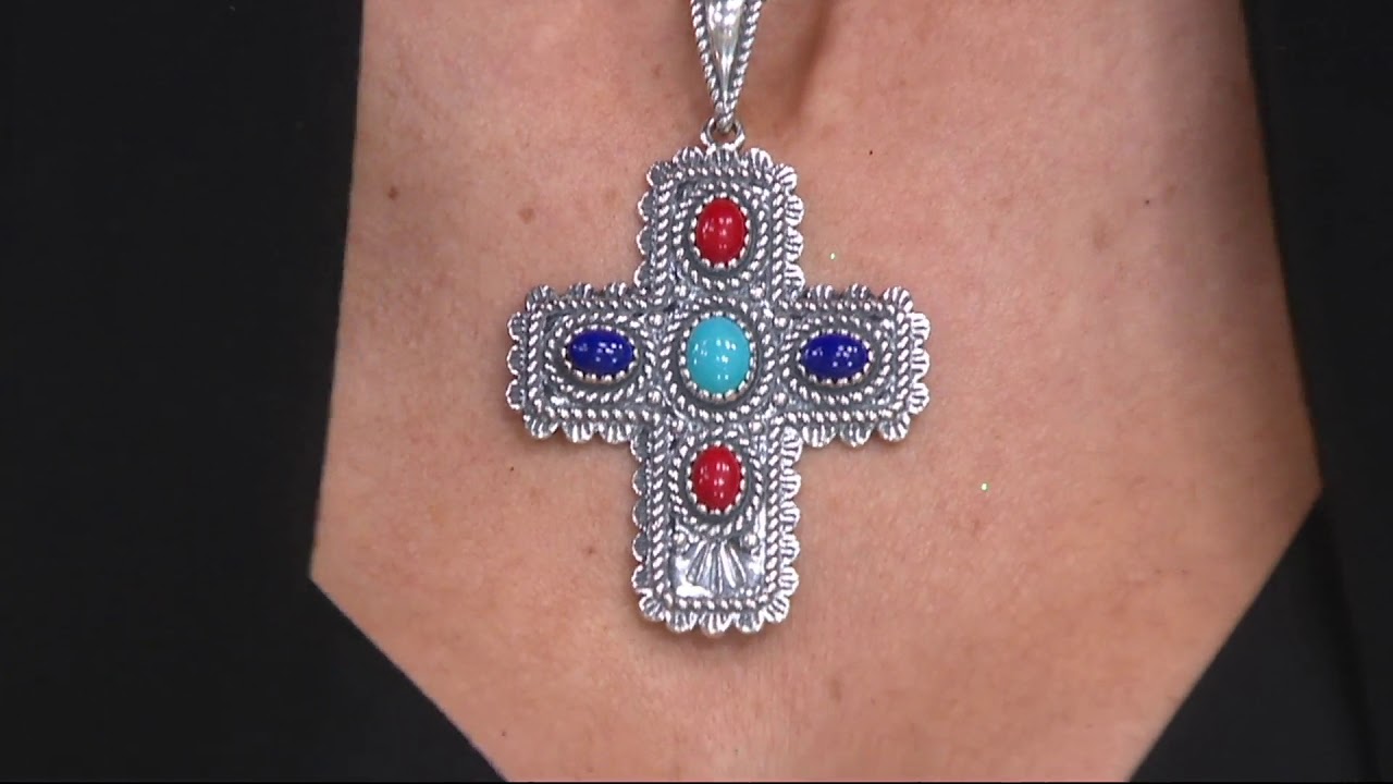 Multi Gemstone Sterling Silver Concha Cross Enhancer by American West on QVC
