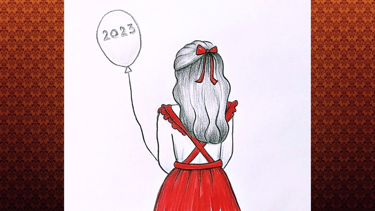 Dibujo para el año nuevo 2023/ Cómo dibujar una niña en 2023/ Feliz año nuevo 2023