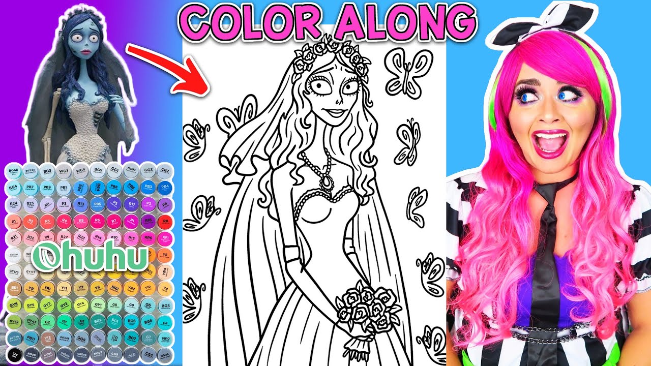 Color Corpse Bride with Me Step-by-Step | Ohuhu Art Markers | COLOR ALONG WITH KIMMI
