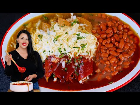 How to make ENCHILADAS Smothered in Red & Green Sauce | Views on the road | Quick & Easy Enchildas