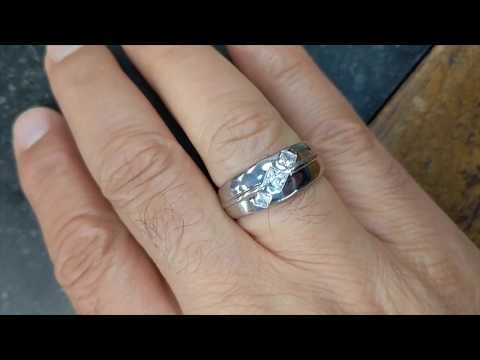 0.35 Ct. Princess Cut Burnished Three Stone Men’s Ring - TwoBirch TB-GR-0061-WG-F