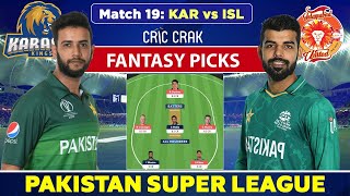 🔴Live PSL 2023: ISL vs KAR Dream11 Team Today Match | Islamabad United vs Karachi Kings, 19th Match