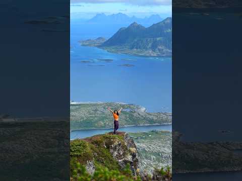 MELHOR vista do MUNDO!😍 #floyahike #lofoten #norway #midnightsun #camping #adventure
