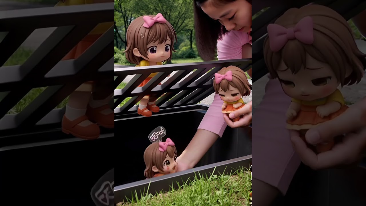 排水溝の蓋の上を通ったちびキャラたちにまさかのハプニング😱女の子がちびキャラたちを救出してあげます😆