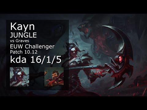 Kayn Jungle vs Graves - EUW Challenger 16/1/5 Patch 10.12 Gameplay