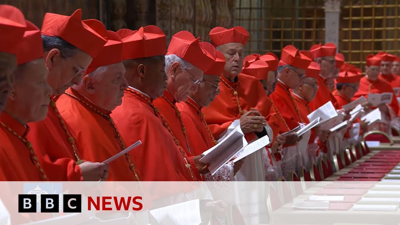 Conclave enter Sistine Chapel to elect new pope | BBC News - YouTube