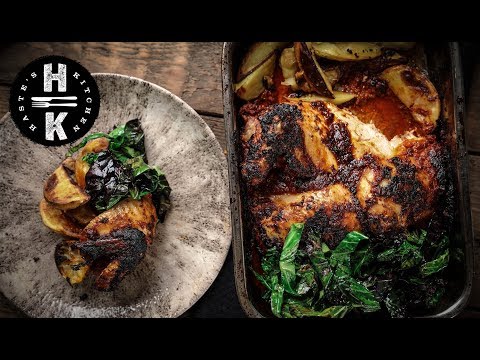 Harrisa Spatchcock Chicken with smoked garlic wedges...