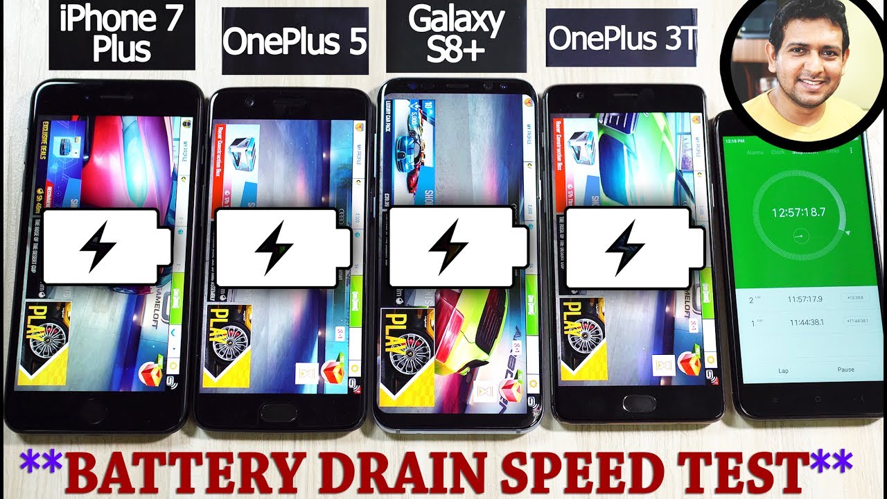 OnePlus 5 vs 3T vs Galaxy S8+ vs iPhone 7 Plus *BATTERY DISCHARGE* Speed Test!
