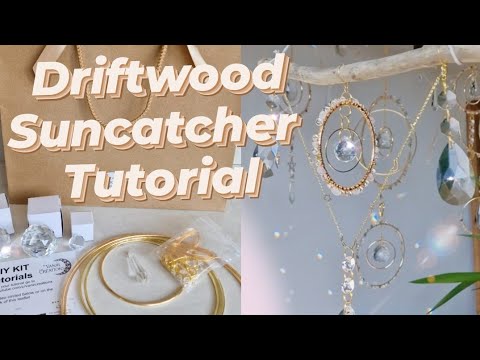 DIY suncatcher tutorial with driftwood and crystals, how to make a suncatcher