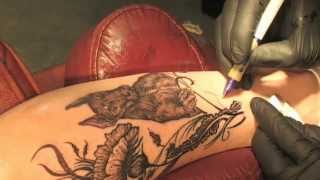 preview picture of video 'BRANTFORD TATTOO - Doberman Portrait Leg Tattoo Sleeve'