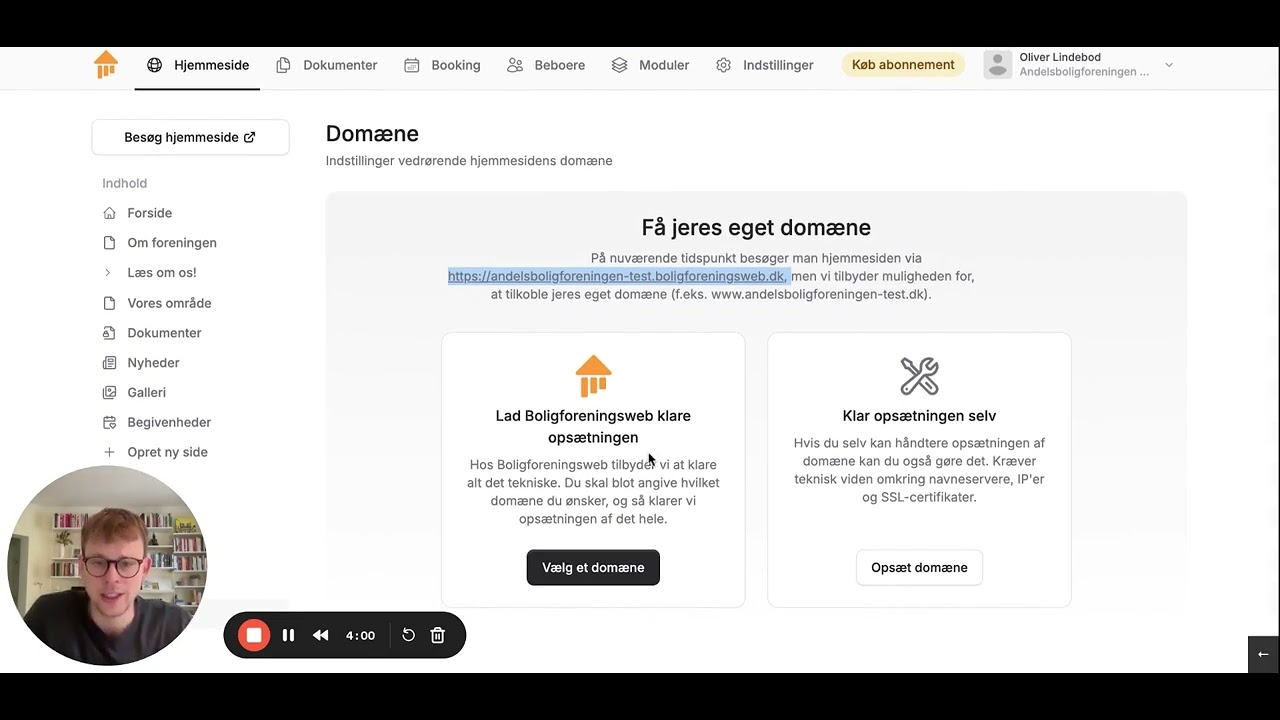 Video fra supporten: Opsæt dit eget domæne til din hjemmeside på Boligforeningsweb