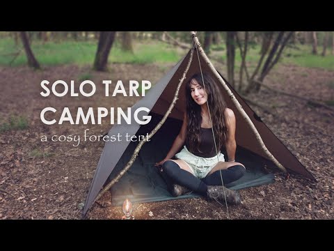 Solo Tarp Camping & Cooking Beef Curry in the Woods