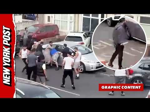 Man Charges Group With Machete During Massive Street Brawl in UK