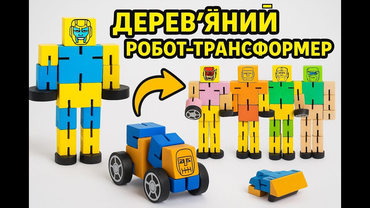 Дитяча дерев'яна іграшка робот-трансформер середній 15см