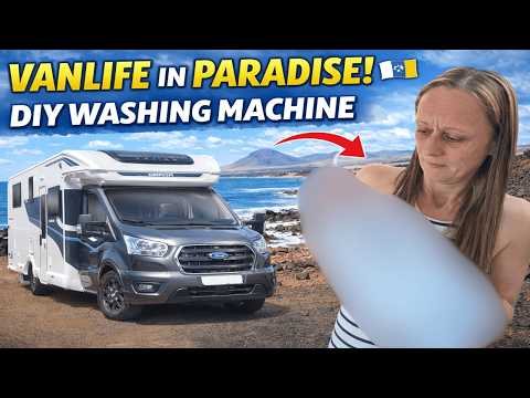 Motorhome Life in Lanzarote 🇮🇨  Wild Camping by the Ocean + DIY Van Washing Machine!
