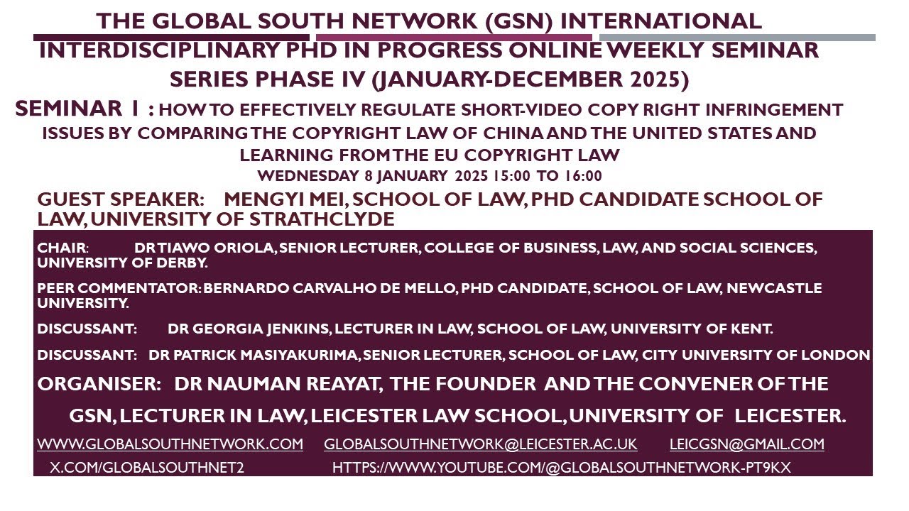 SEMINAR 1: SHORT-VIDEO COPYRIGHT INFRINGEMENT AND THE #copyright  LAW  #china  #usa  #europeanunion