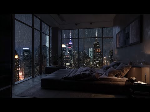 Sleep within 5 minutes | Rain pouring down the window of New York - The sound of rain lulls sleep