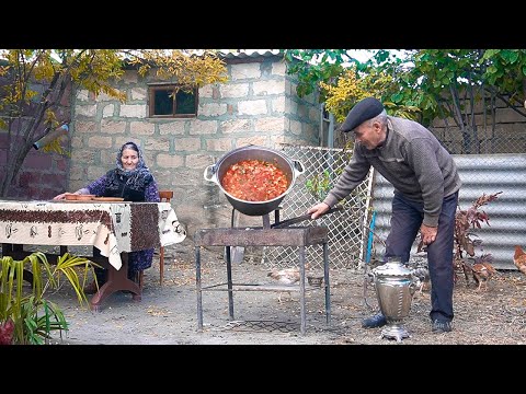 Cooking Very Delicious Azerbaijani Style Vegetable Beef Soup, A Beautiful Autumn Day in Our Village!