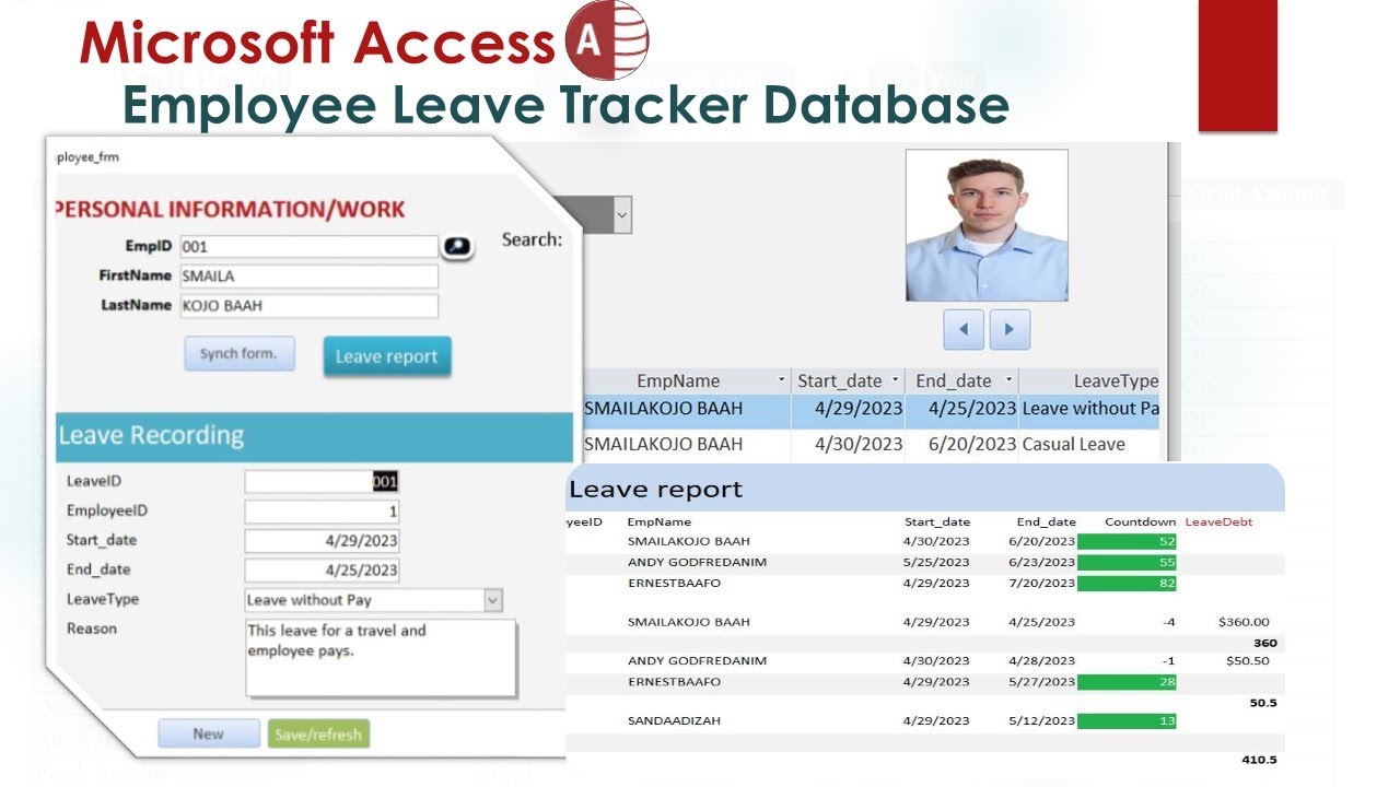Employee leave management Database in MS Access Full Tutorial Part 1