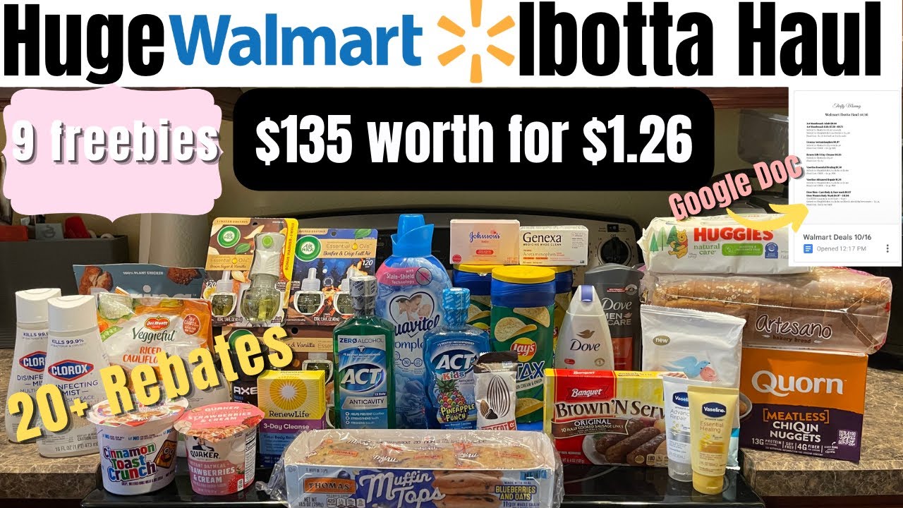 Watch video HUGE WALMART IBOTTA HAUL 10/16| $135 WORTH FOR $1.26 |20+ REBATES | LOTS OF MONEYMAKERS |GOOGLE DOC Now HUGE WALMART IBOTTA HAUL 10/16| $135 WORTH FOR $1.26 |20+ REBATES | LOTS OF MONEYMAKERS |GOOGLE DOC