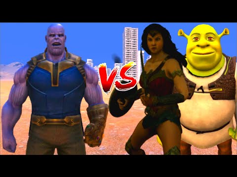 100 Thanos vs 1000 Wonder Woman and 1000 SHREK (Marvel vs Dc)