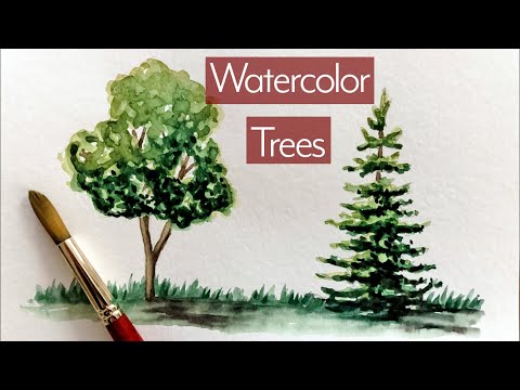 Step by Step Watercolor Magnolia and Pine Tree