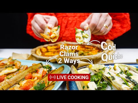LIVE Cooking 140 - Razor Clams in Wine Sauce & Tomato Sauce (LongueirĂŁo e LingueirĂŁo), Cod Quiche