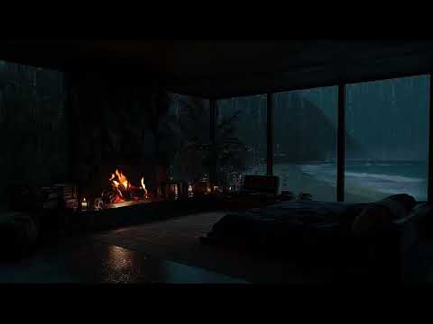 Seaside Thunderstorm (No Ads)⛈️Rain, Ocean Waves and Cozy Cabin Ambience for Deep Sleep & Relaxation